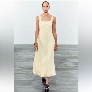 ZARA butter yellow bubble midi dress